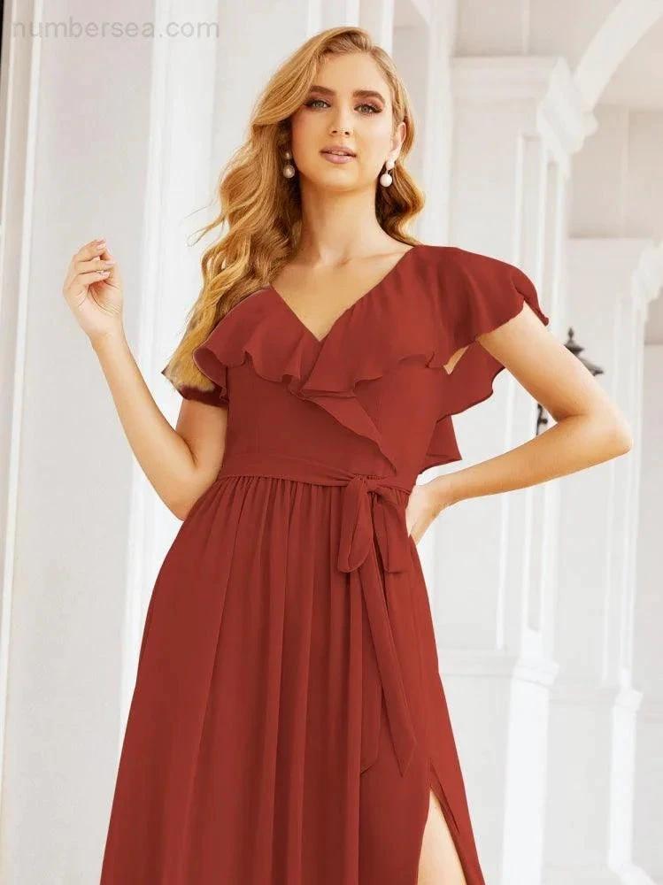Bridesmaid Dresses with Flutter Sleeves Formal Evening Party Prom Gowns 28044 (ZD17033)