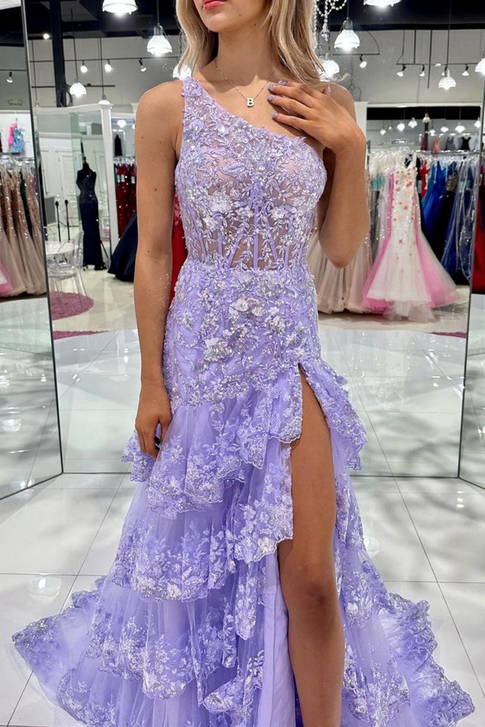 Sparkly Off The Shoulder Long Mermaid Prom Dress With Appliques And Split - View 11 | VelvetHem