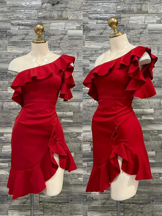 Pretty One Shoulder Red Homecoming Dress Short Mini Birthday Dress Y7635 - VelvetHem