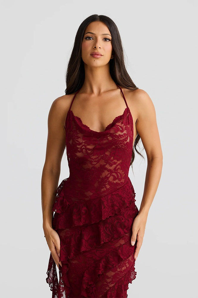 Backless Lace Halter Maxi Dress - View 9 | VelvetHem