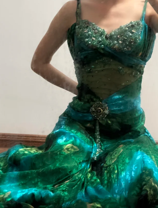 Green Vintage Long Prom Dress Retro Evening Dress - VelvetHem
