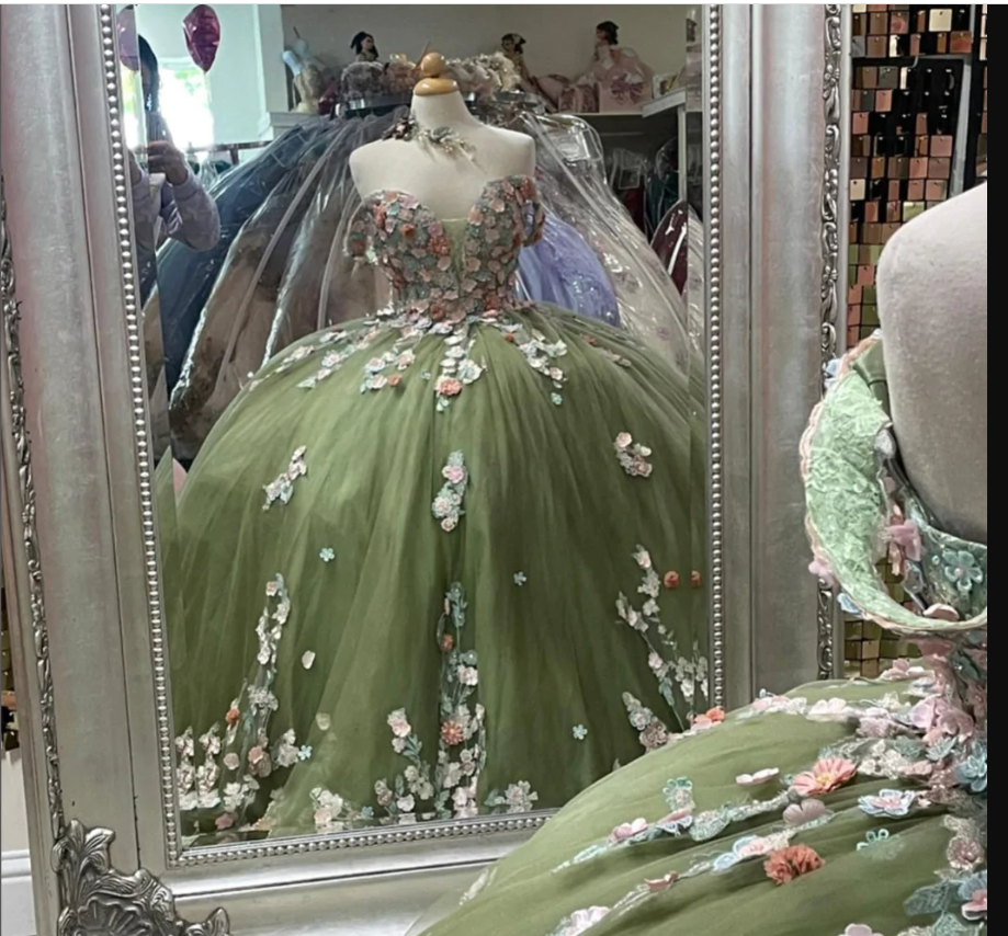 Off The Shoulder Tulle Ball Gown Sweet 16 Dress With Flowers - VelvetHem