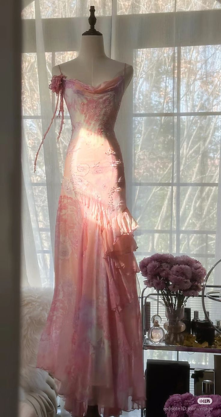 Glamorous Pink Chiffon Print Floral Beaded Evening Dress,Long Mermaid Prom Party Gown - VelvetHem