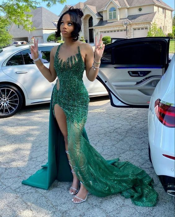 Modest Mermaid Black Girl Sequin Prom Dresses 22th Birthday Outfits - VelvetHem