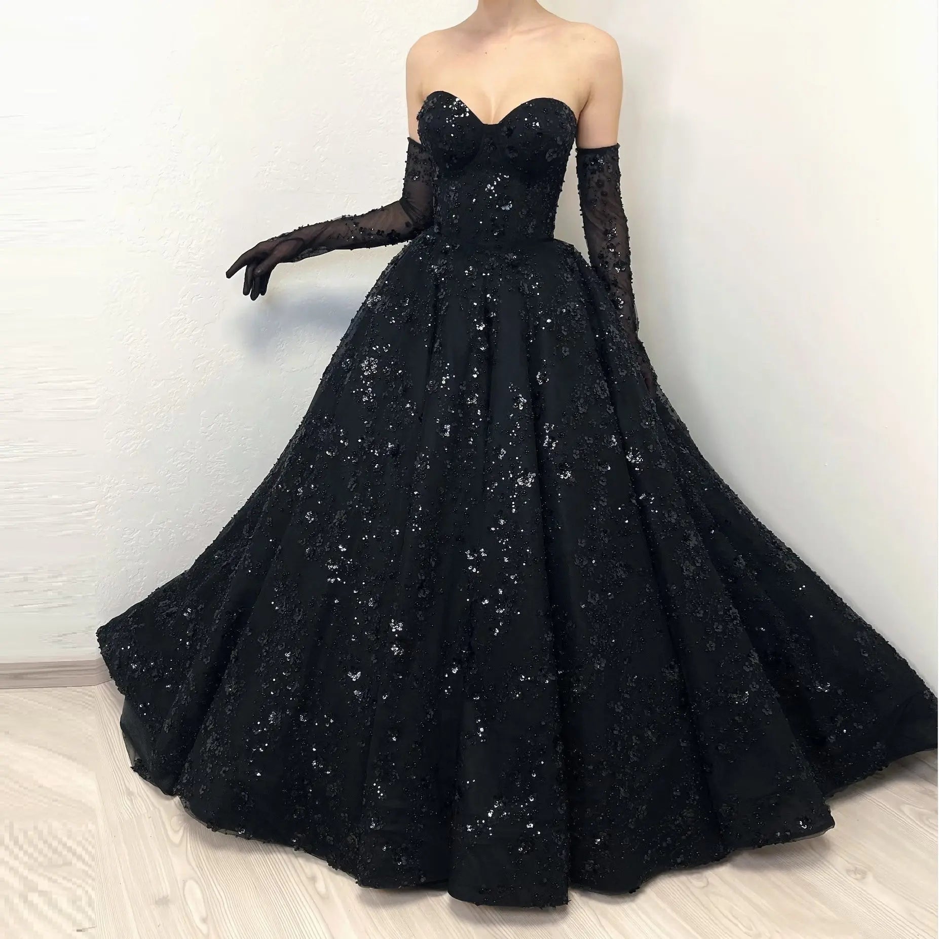 Black Luxury Gothic Sequin Ballgown Tulle Wedding Dress ZP030