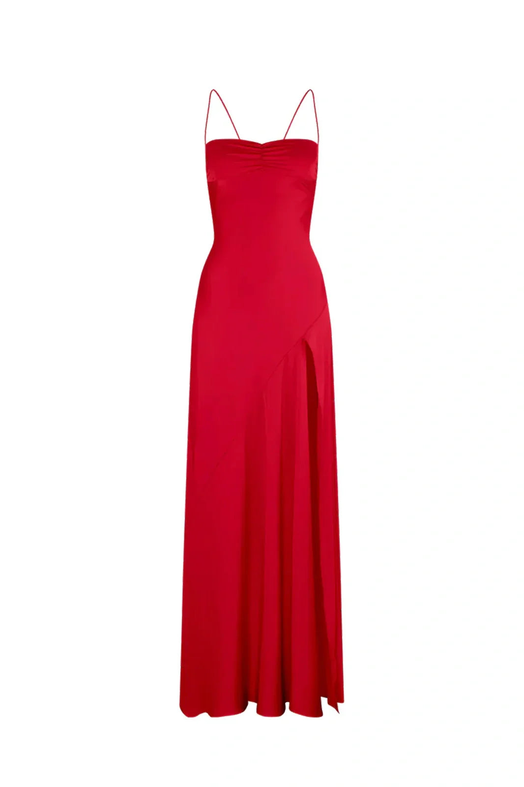 Simple Sheath Spaghetti Straps Pink Long Party Dress with Split Front