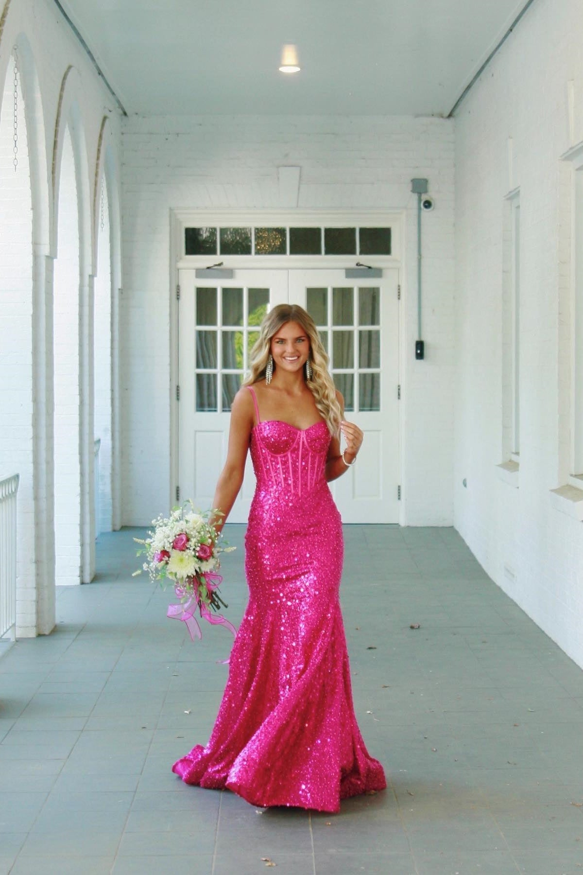 Shiny Light Blue Mermaid Spaghetti Straps Long Beaded Prom Dress