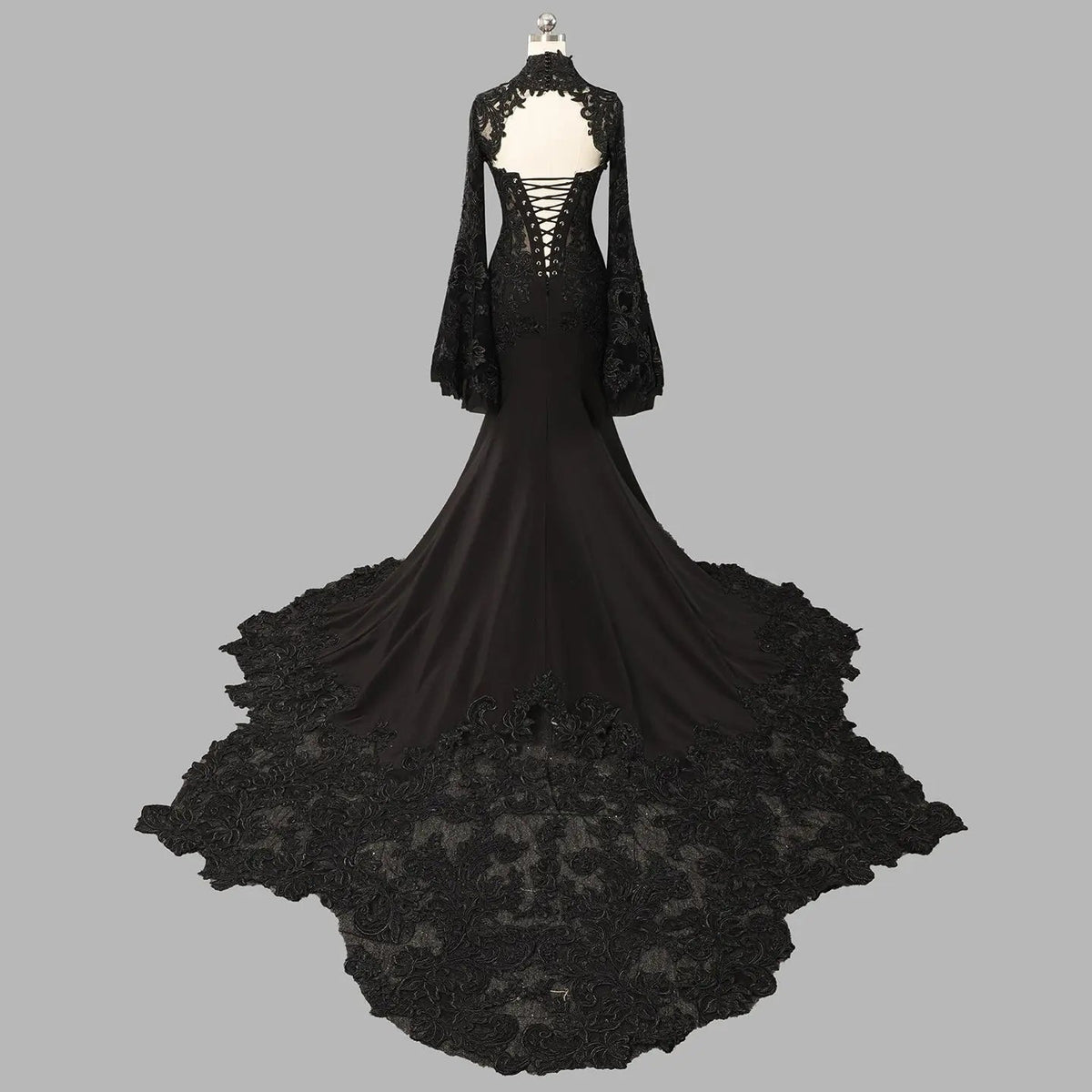 Black Luxury Gothic Wedding Dress Sheer Lace Mermaid ZP200