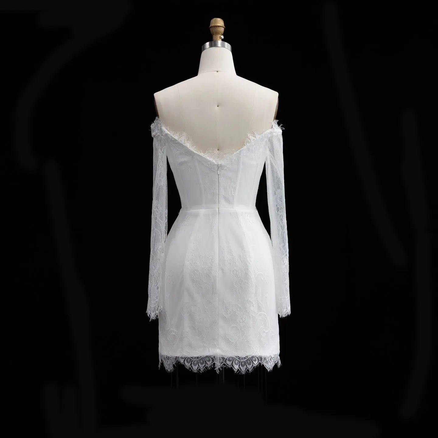 Luxury Ivory Off-the-Shoulder Long Sleeve Lace Mini Wedding Dress ZP134