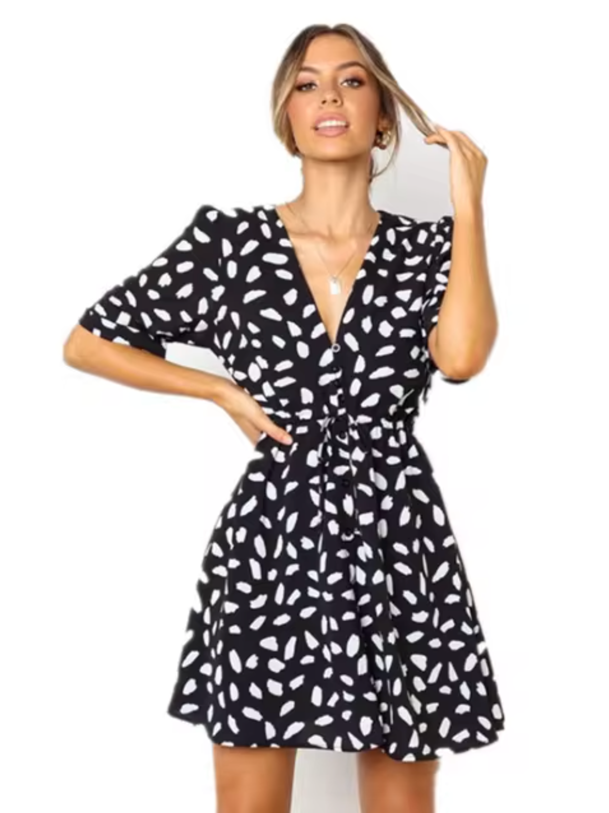 Vilma Premium Short V Neck Dress Wardrobe Essential