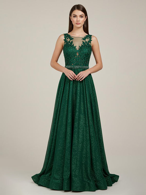 Green A Line Sweetheart Lace Appliques Long Prom Dress - VelvetHem