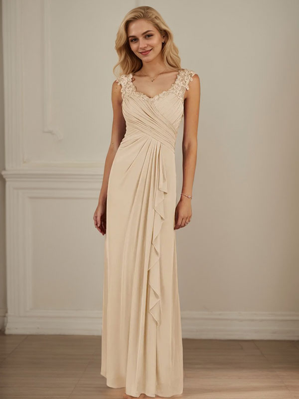 Champagne A-Line Sweetheart Neckline Pleated Mesh Dress - VelvetHem