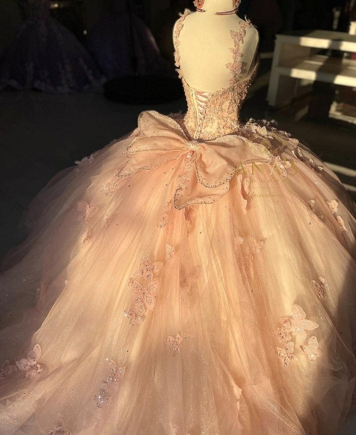 Glamorous Pink Tulle Sequin Beaded Appliques Quinceanera Dress Sweet 16 Dress With Bow - View 4 | VelvetHem