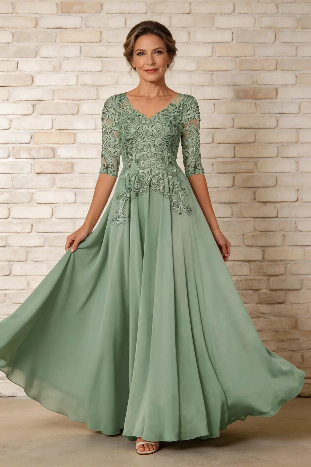 Elegant Lace Applique Chiffon A-Line Mother of the Bride Dress by tangjianjun
