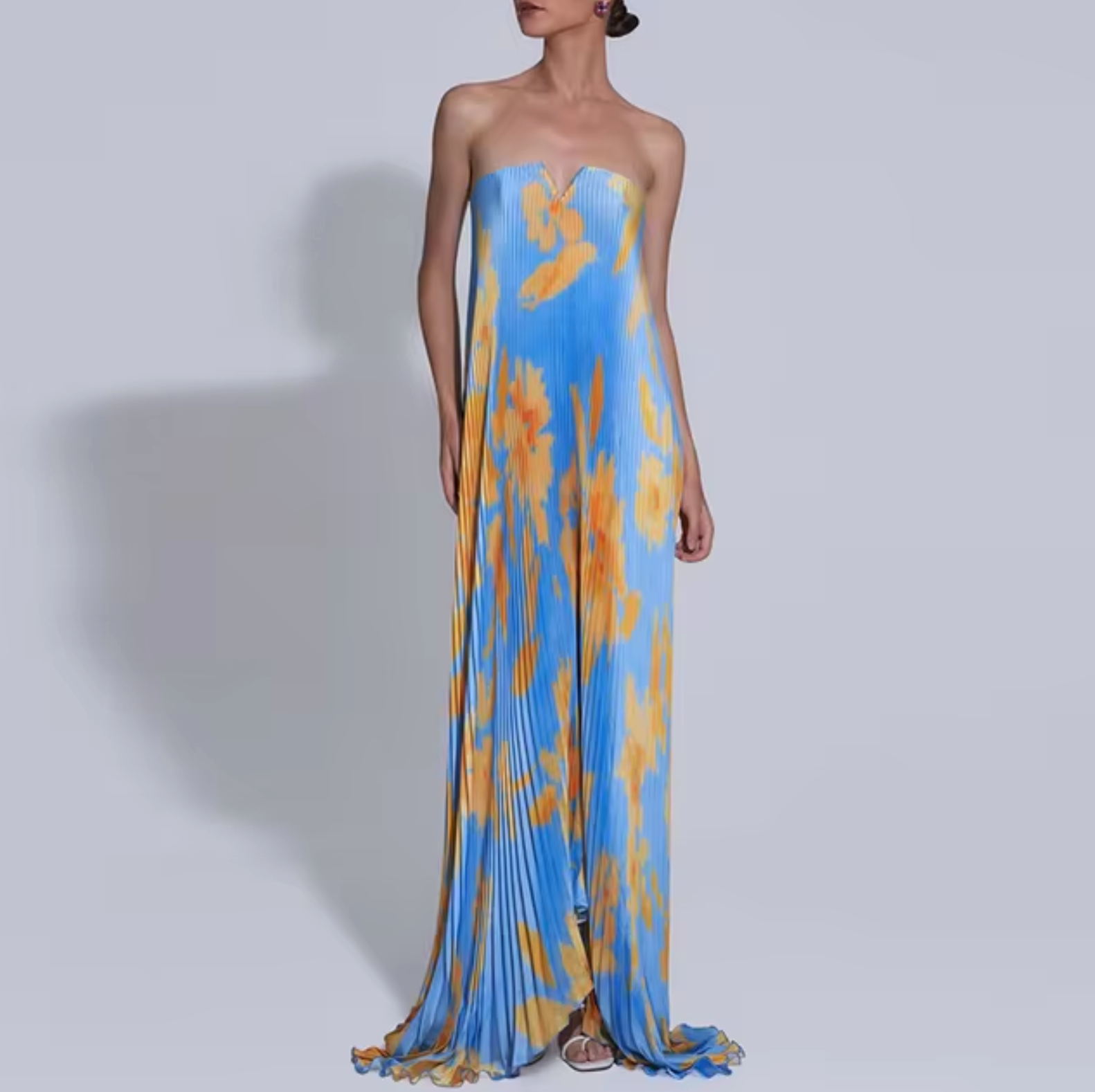 Silvana Statement Floral Strapless Pleated Long Dress Evening Wear Edit