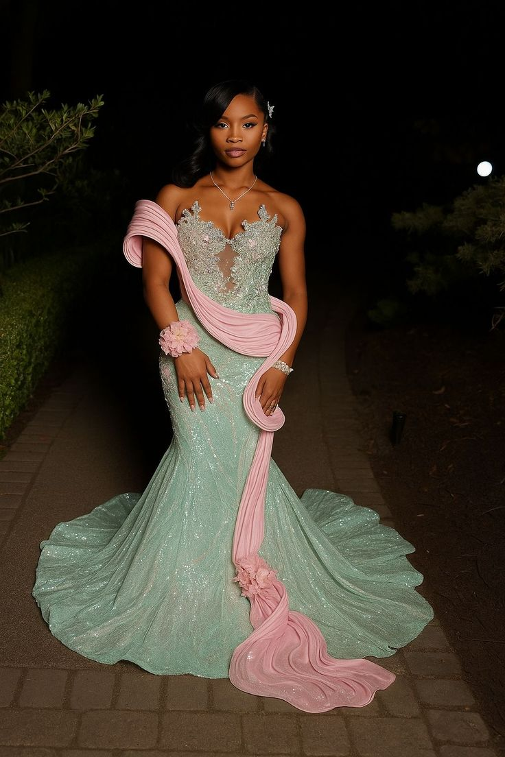 Mermaid Mint Green Long Prom Dress Sexy Shiny Formal Gowns - VelvetHem