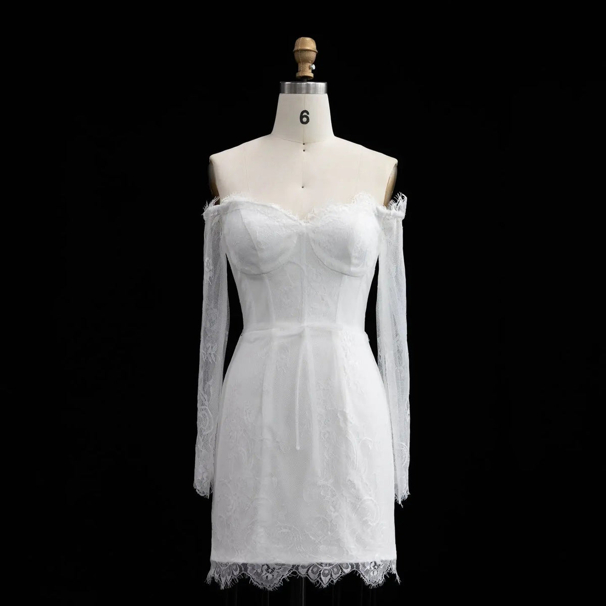 Luxury Ivory Off-the-Shoulder Long Sleeve Lace Mini Wedding Dress ZP134