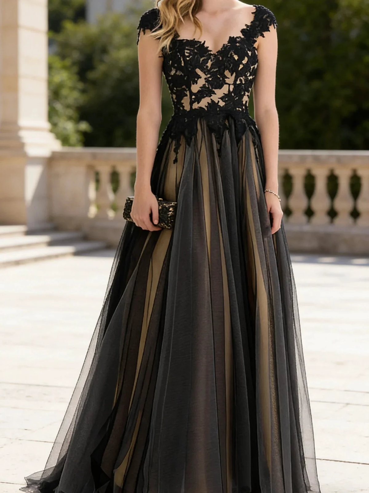 Enchanting Black Lace and Tulle Formal Evening Gown (ZD16776) - VelvetHem