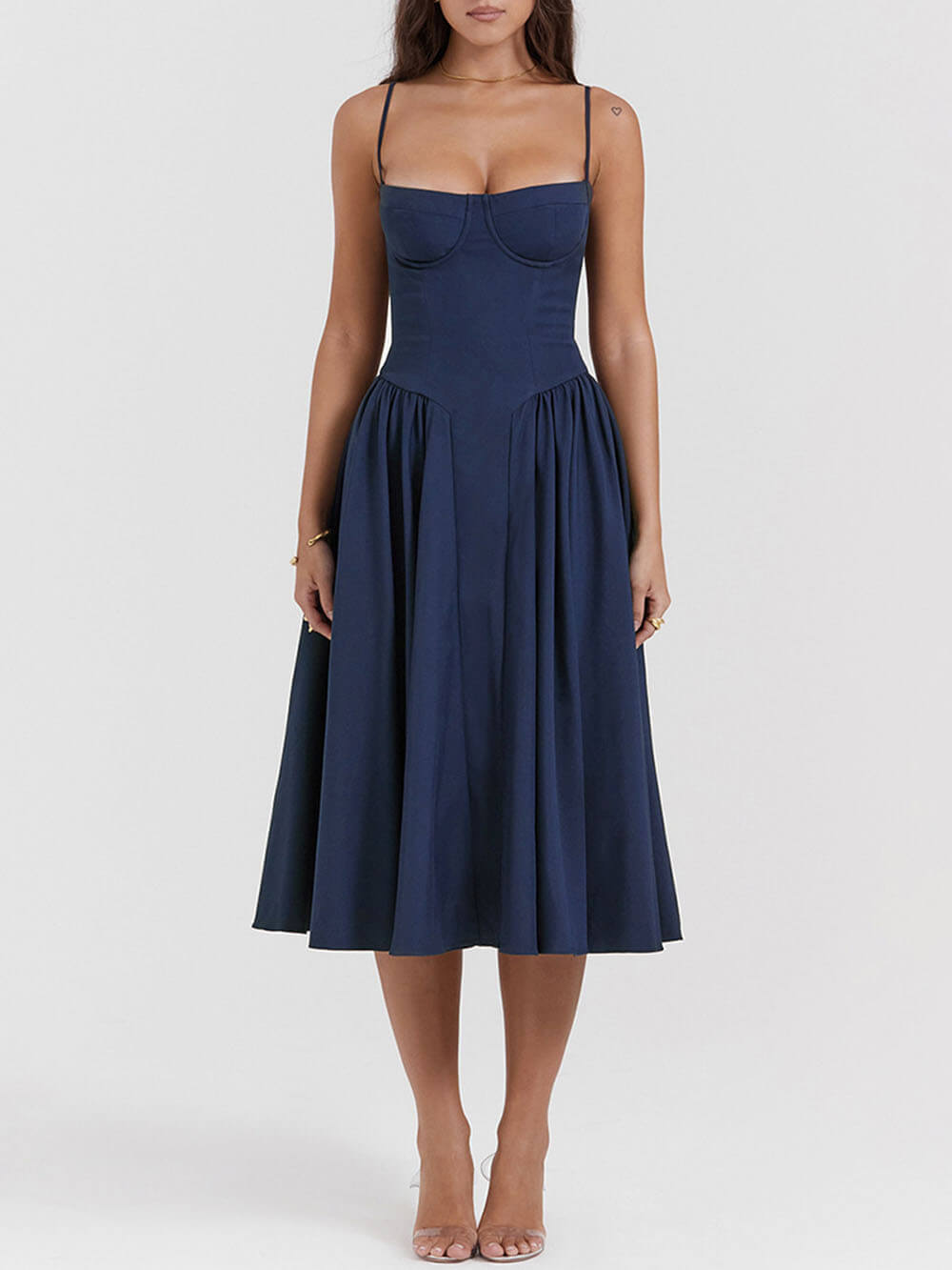 V Neck Strapless Midi Dress
