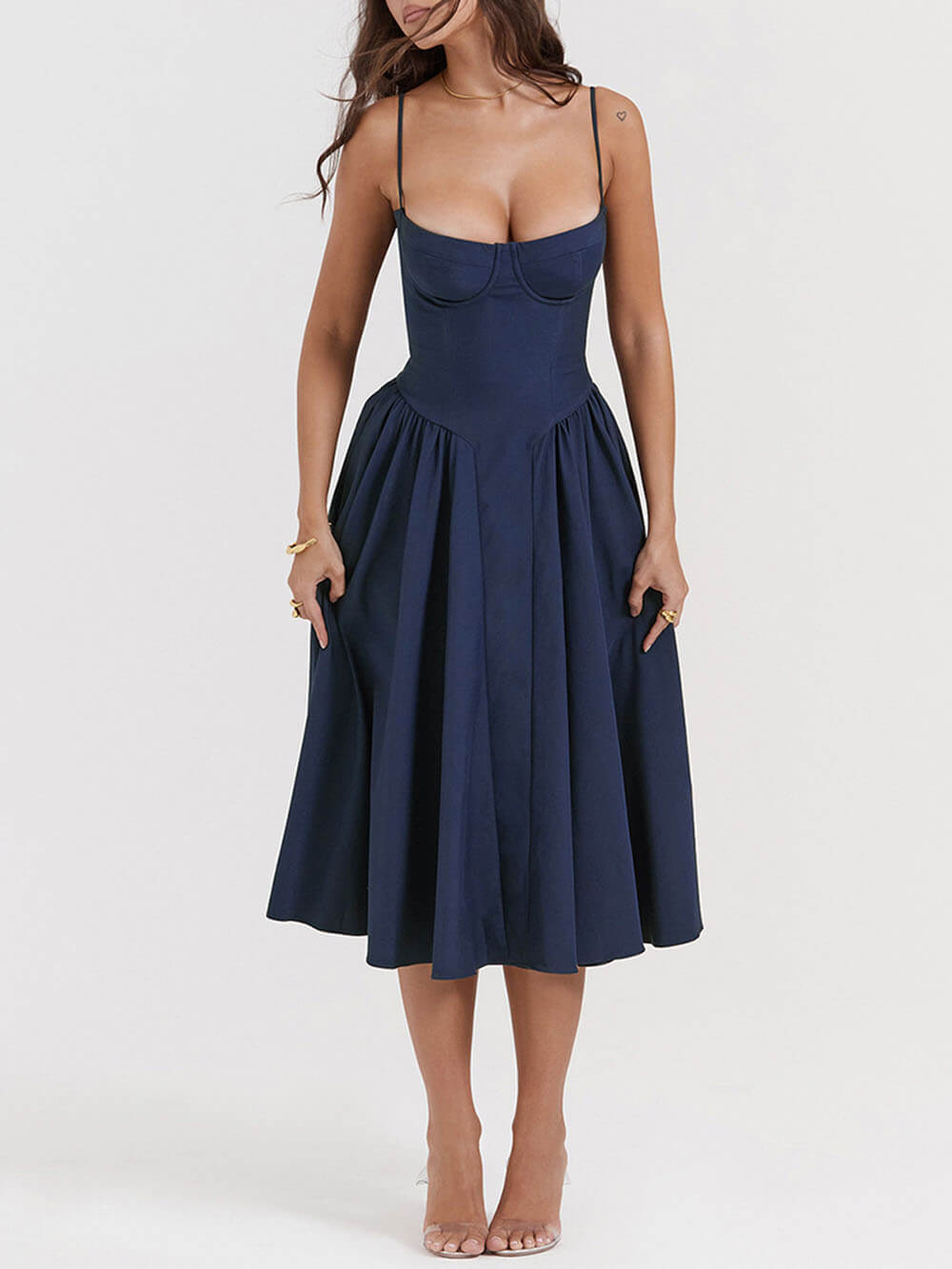 V Neck Strapless Midi Dress