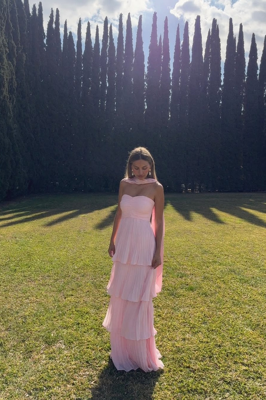 Chic A Line Sweetheart Pink Long Prom Dress with Ruffles