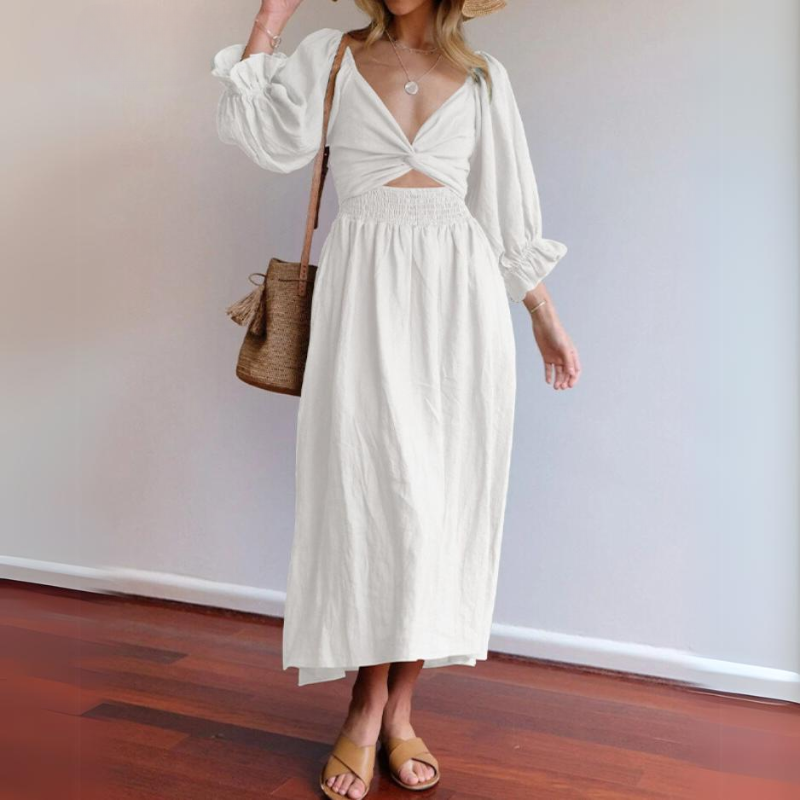 Marina Boutique French Dress with Ruffled Sleeves Designer Edit