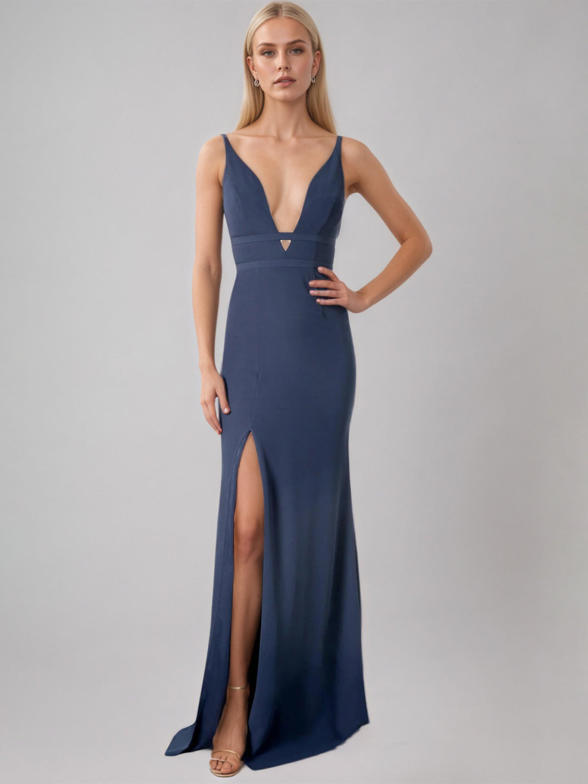 Sheath/Column Stretch Crepe V Neck Sleeveless Floor Length Dress - VelvetHem