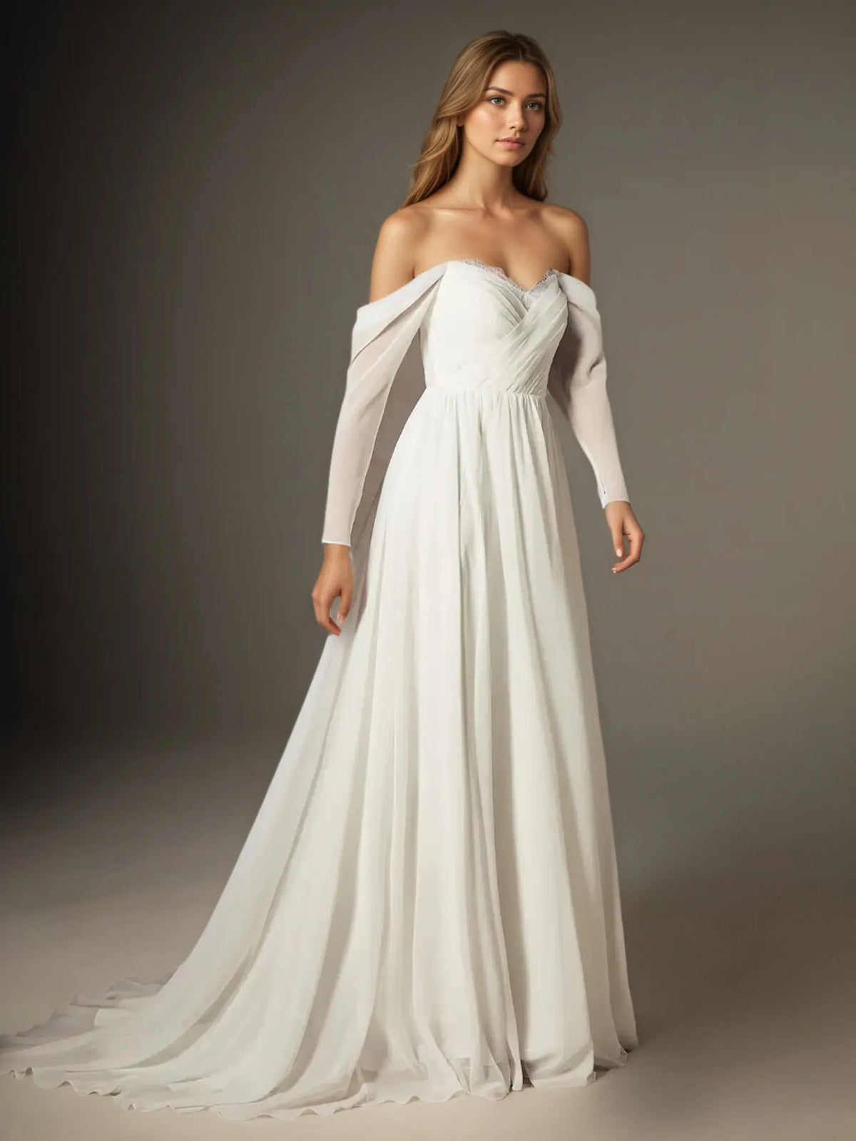 A-Line Sweetheart Lace Chiffon Wedding Dress - VelvetHem