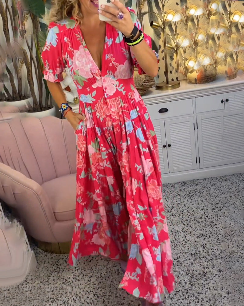 Tania Timeless Floral Dress a Line Puff Sleeves Elevated Occasion Wear