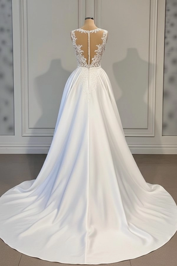 Gorgeous V-neck Sleeveless A-line Wedding Dress With Detachable Train (ZD16461)