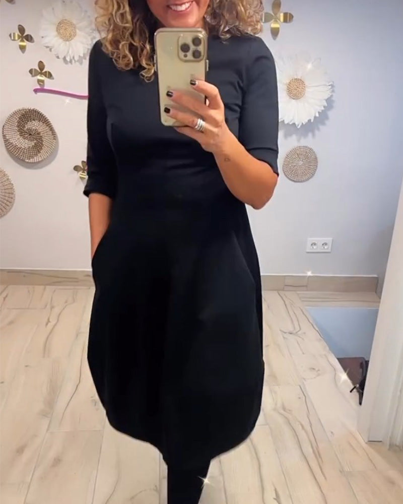 Elfrida Solid Color Dress with Pockets for Women Weekend Casual Style
