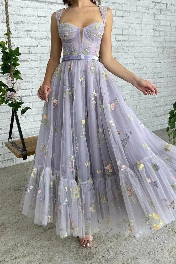 Chic Sleeveless A Line Ankle Length Tulle Prom Dresses (ZD11510) - VelvetHem