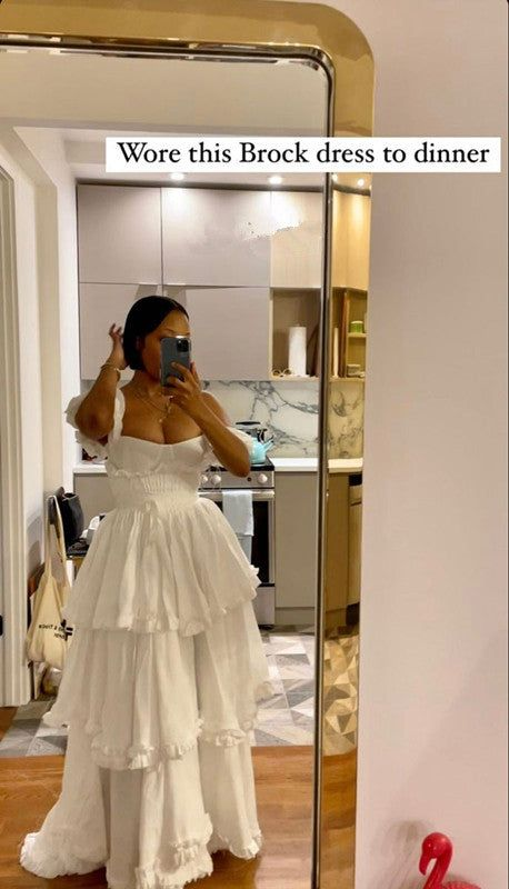 Elegant White Chiffon Ruffles Prom Dress Formal Wedding Dress Party Dress