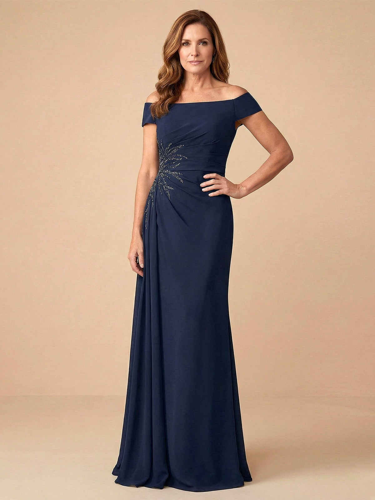 Off the Shoulder Strapless Satin Mother of the Bride Dress with Pleat - VelvetHem