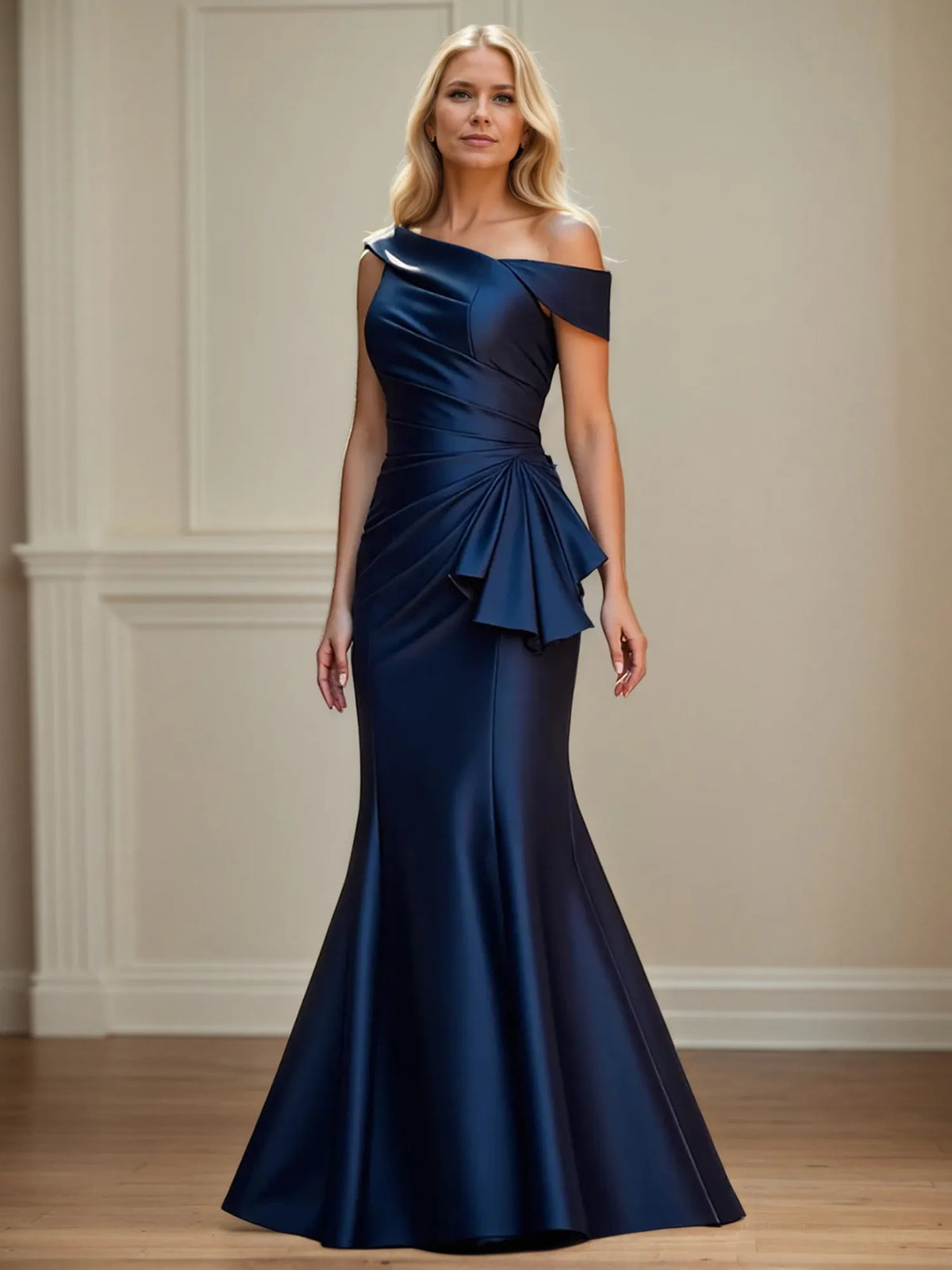 Trumpet/Mermaid Asymmetrical Ruched Floor Length Mother of the Bride Dress - VelvetHem