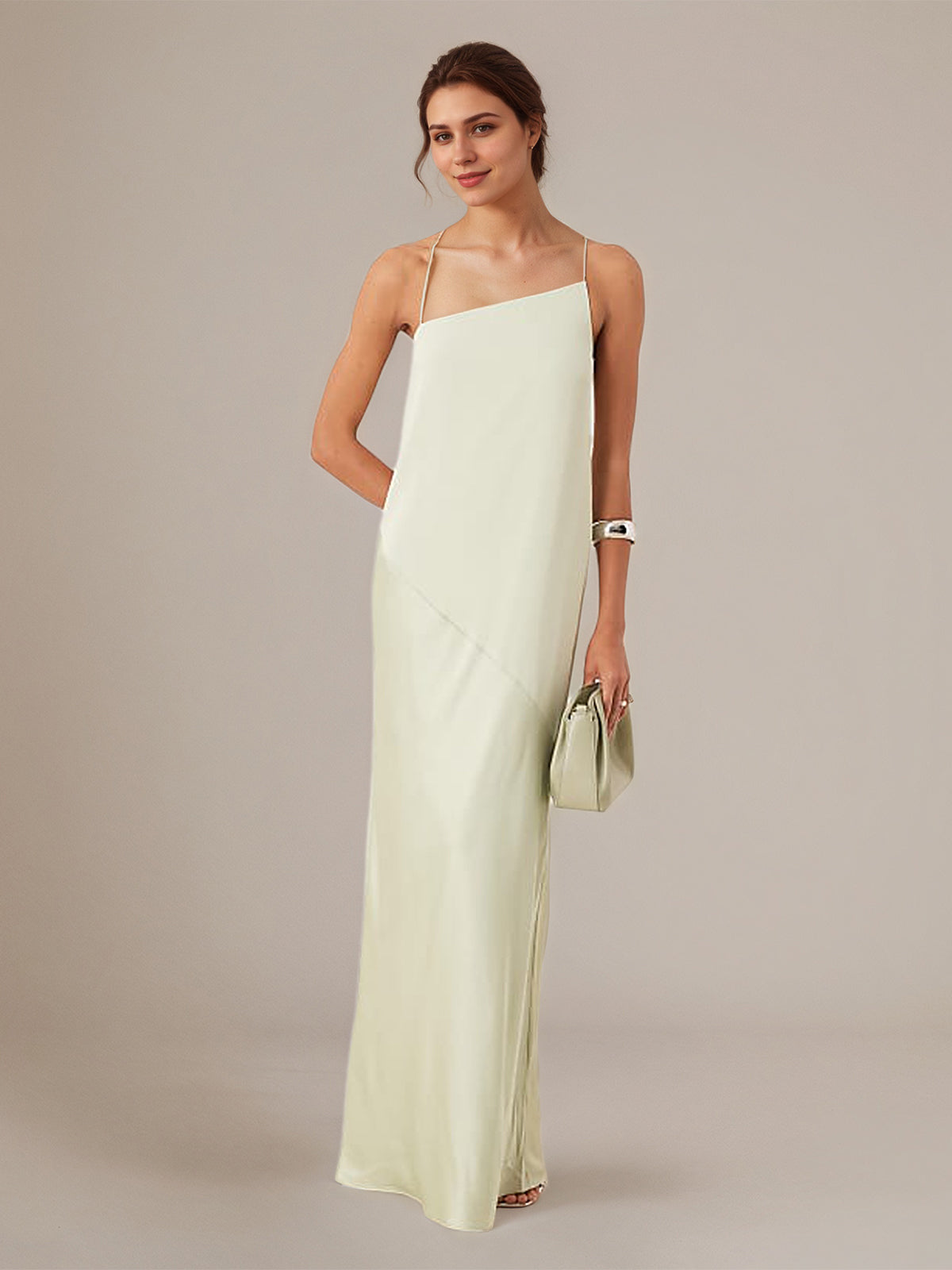Sheath/Column Satin Spaghetti Straps Sleeveless Floor Length Dresses - VelvetHem