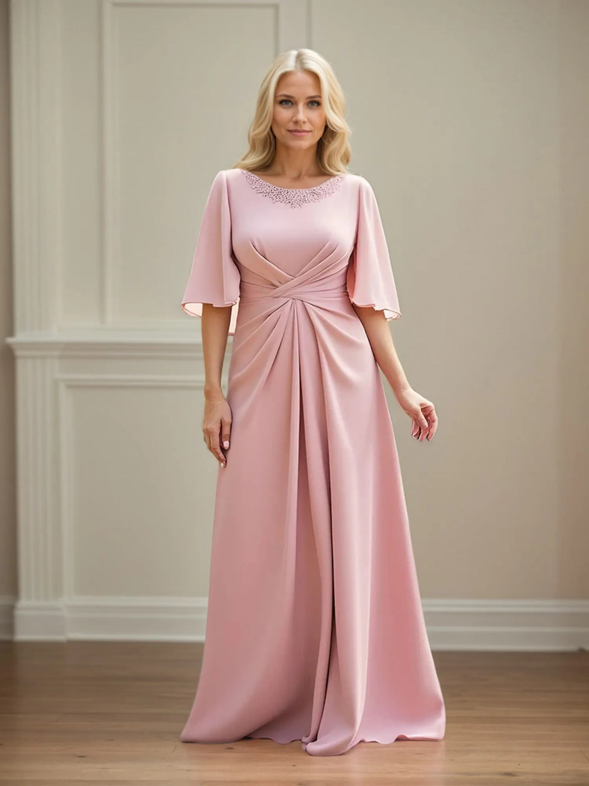 Sheath/Column Ruched Floor Length Mother of the Bride Dress with Lace - VelvetHem