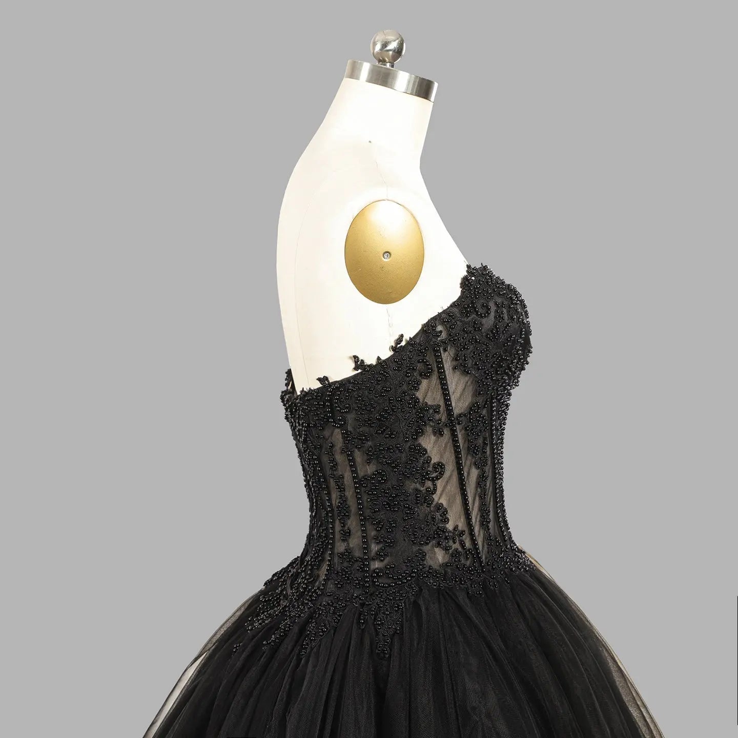 Black Lace Heavy Gothic Beading Wedding Dress Ballgown Corset Closure ZP202