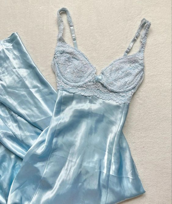 A line Spaghetti Straps Light Sky Blue Lace Long Prom Dresses Evening Dress - VelvetHem