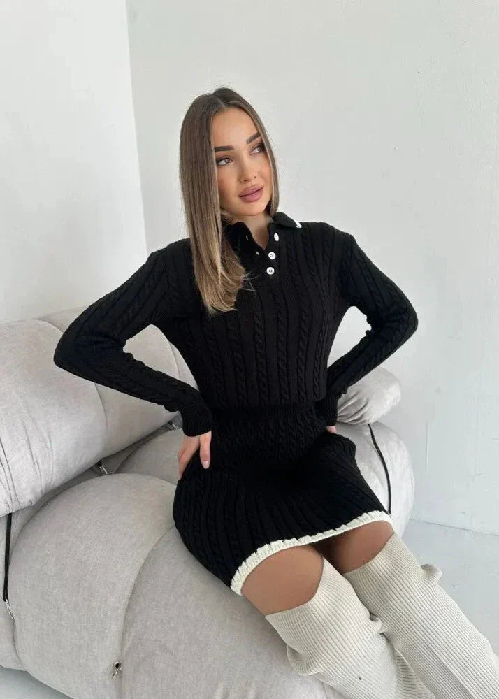 Cable Knit Buttoned Sweater Dress Set