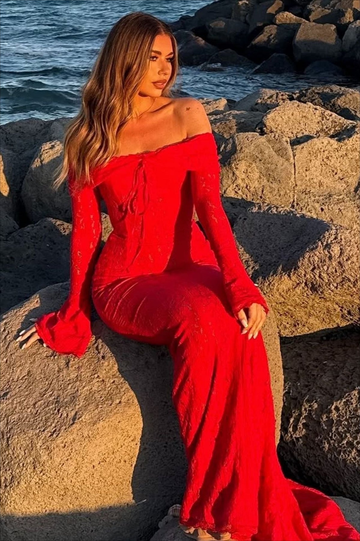 Lace Bustier Bell Sleeve Maxi Dress - View 11 | VelvetHem