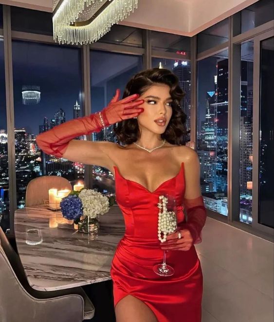 Red Sweetheart Long Prom Dress Glamorous Evening Dress Without Gloves - VelvetHem