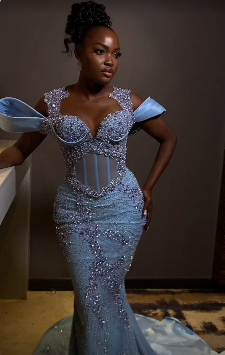 Sparkly Rhinestones Blue Mermaid Long Prom Dress Evening Dress fg7114 - View 4 | VelvetHem