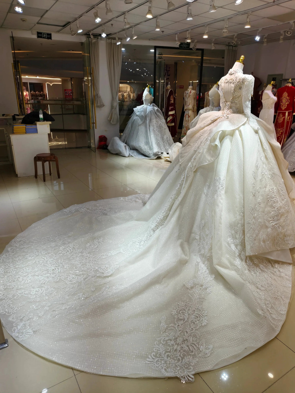 Ivory Gilded Butterfly Ballgown Crystal-Embroidered Bust & Fringed Collar (ZD16778)