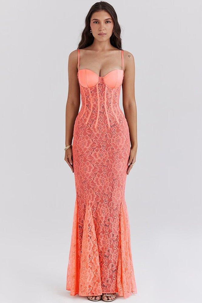 Lace Backless Spaghetti Strap Maxi Dress - View 3 | VelvetHem