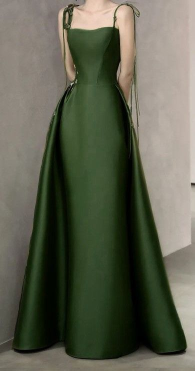 Simple A Line Green Satin Prom Dress Spaghetti Straps Long Party Evening Dress - VelvetHem