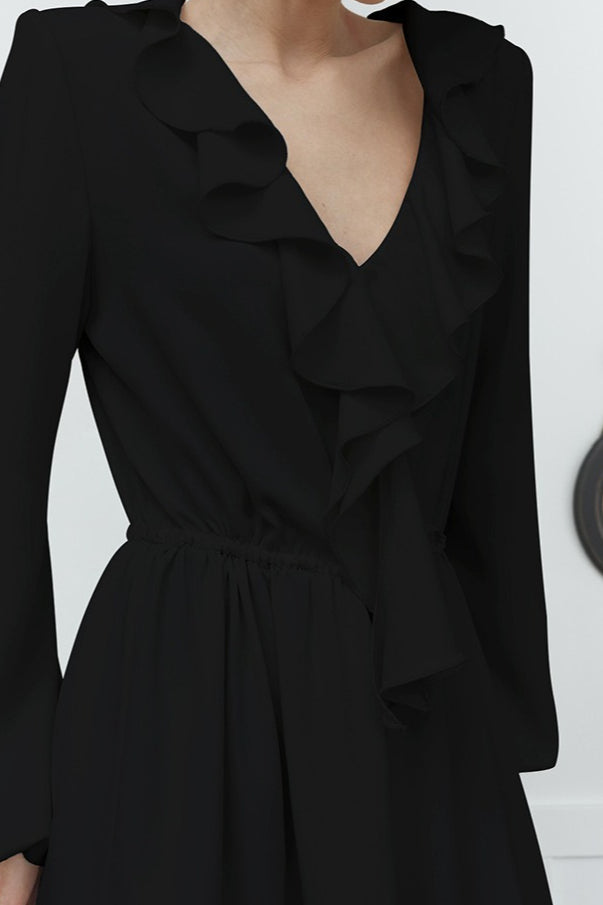 Chiffon Ruffled V Neck Midi Dress