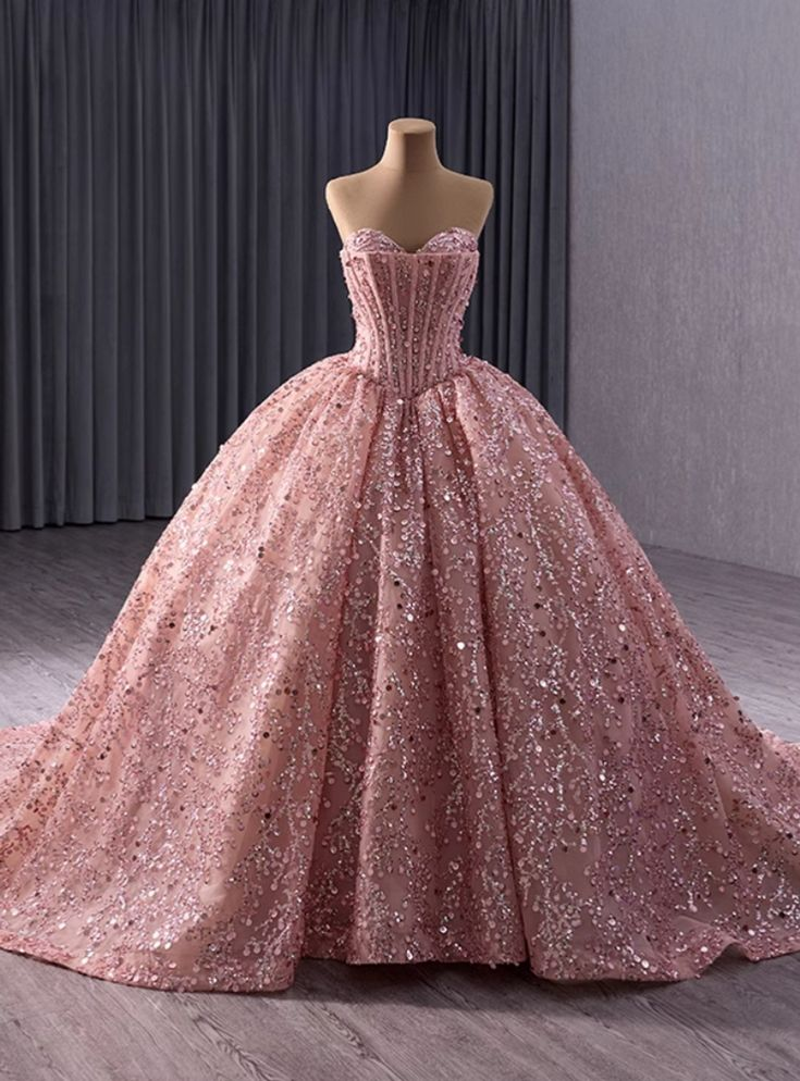 Luxury Pink Ball Gown Gorgeous Sequins Beading Prom Dress Birthday Dress - VelvetHem