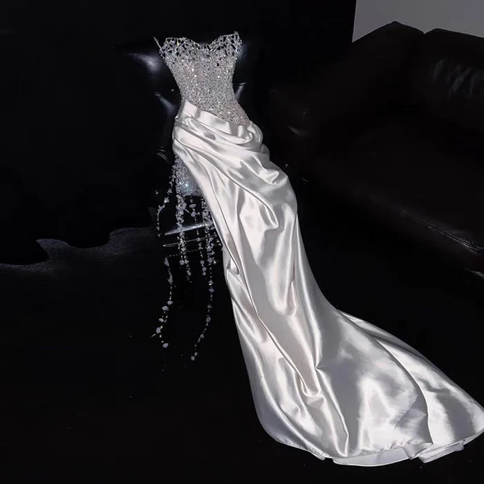 Ivory Beaded Long Prom Dress Sexy Evening Party Gown Birthday Dress - VelvetHem