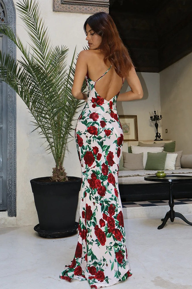 Floral Deep V Backless Maxi Dress - View 5 | VelvetHem
